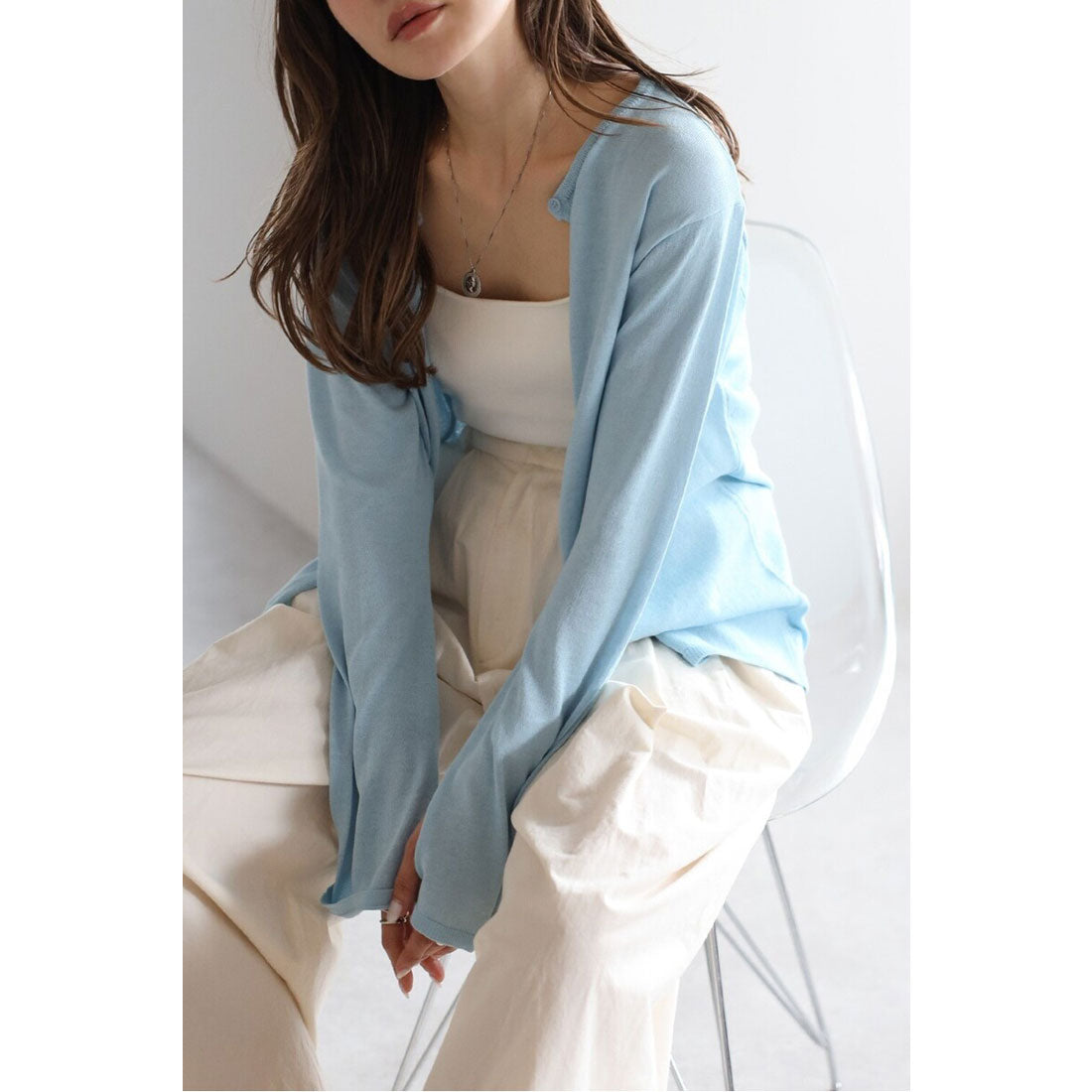 ボンジュールサガン BONJOUR SAGAN 【接触冷感・UVカット】スリットスリーブカーディガン （LIGHT-BLUE） LIGHT-BLUE