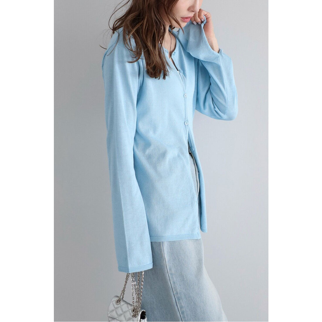 ボンジュールサガン BONJOUR SAGAN 【接触冷感・UVカット】スリットスリーブカーディガン （LIGHT-BLUE） LIGHT-BLUE
