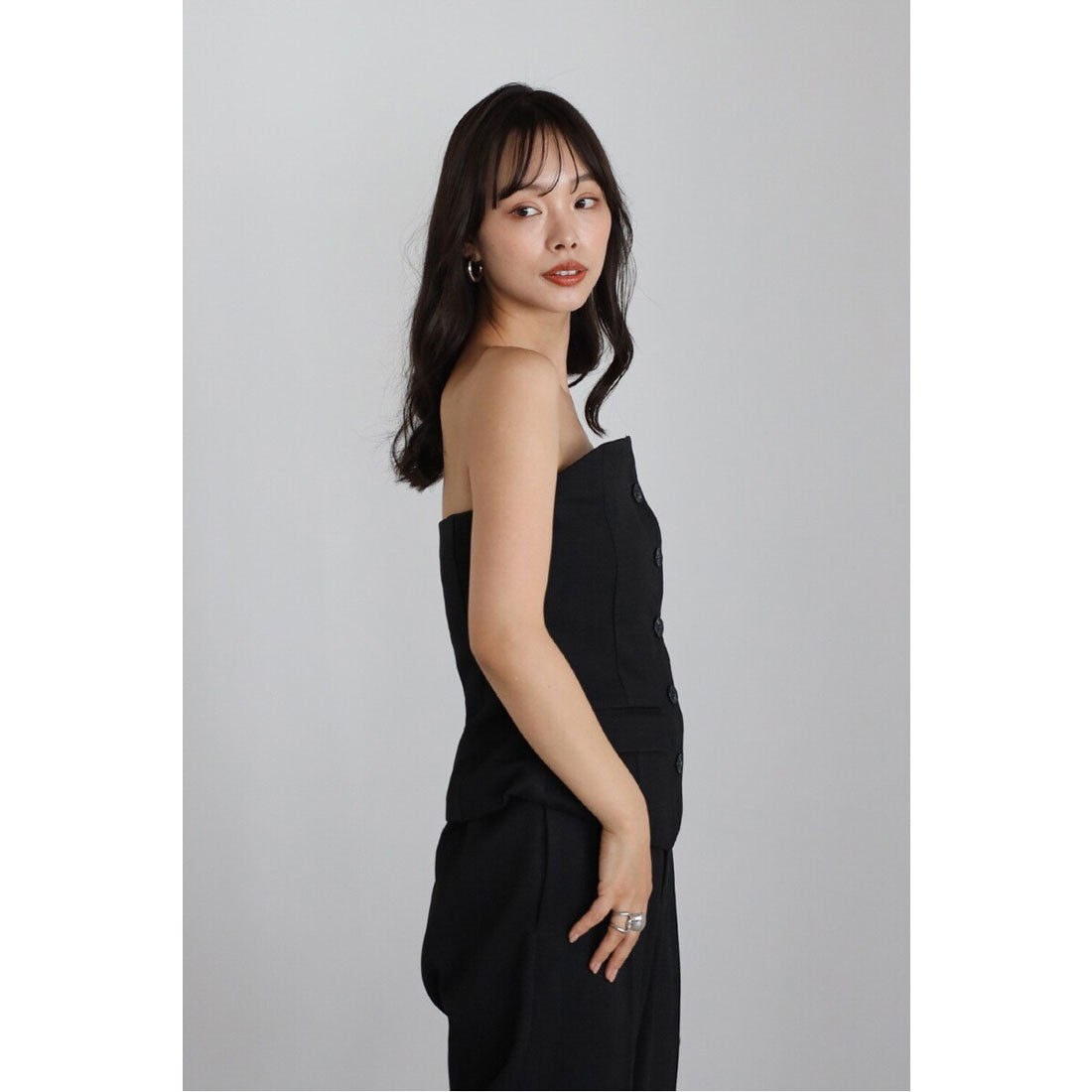 ボンジュールサガン BONJOUR SAGAN linen like front button bustier set up / リネンライクフロント釦ビスチェセットアップ （BLACK） BLACK