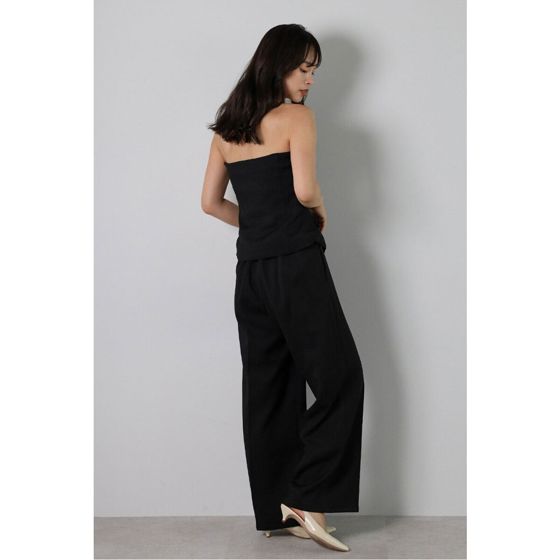 ボンジュールサガン BONJOUR SAGAN linen like front button bustier set up / リネンライクフロント釦ビスチェセットアップ （BLACK） BLACK