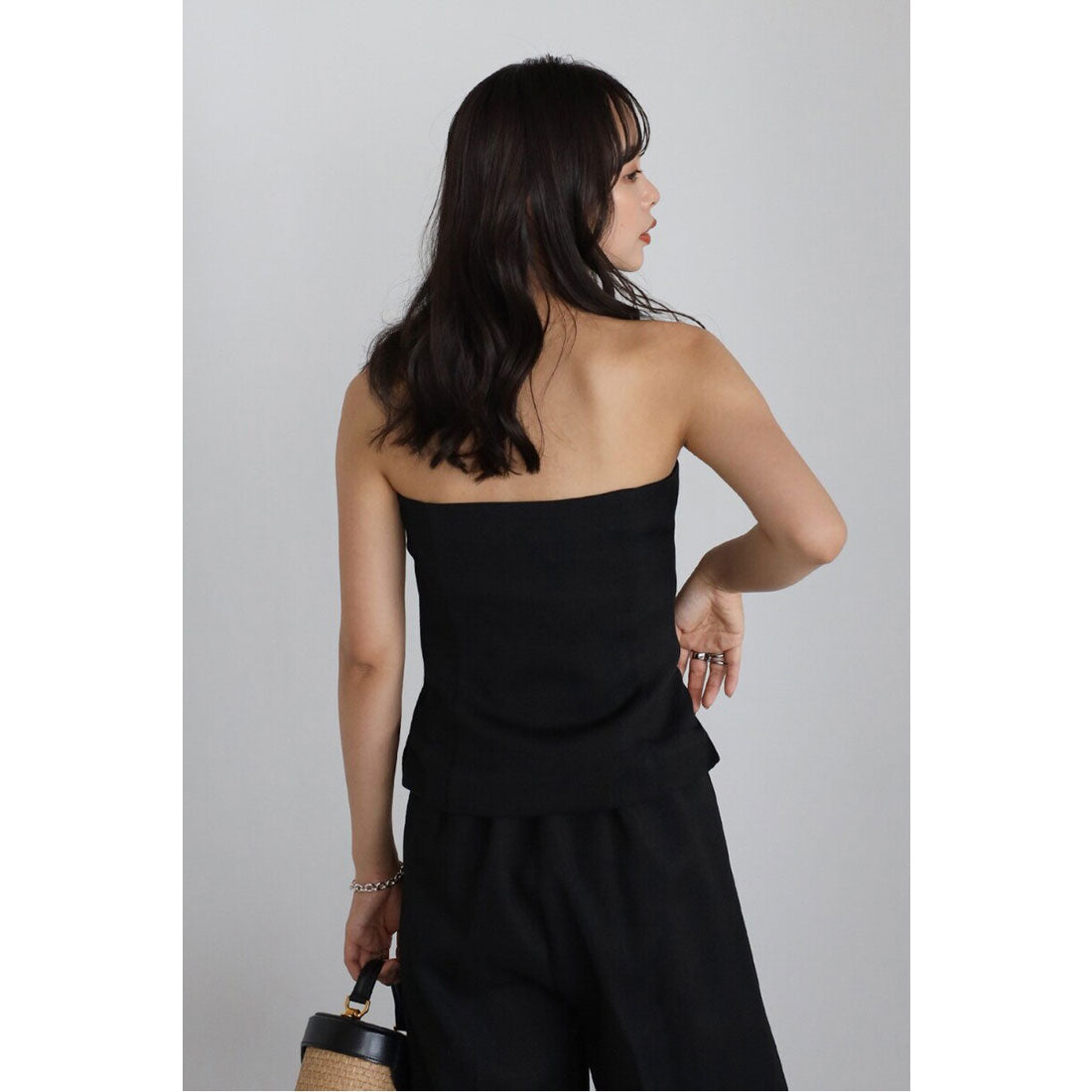 ボンジュールサガン BONJOUR SAGAN linen like front button bustier set up / リネンライクフロント釦ビスチェセットアップ （BLACK） BLACK