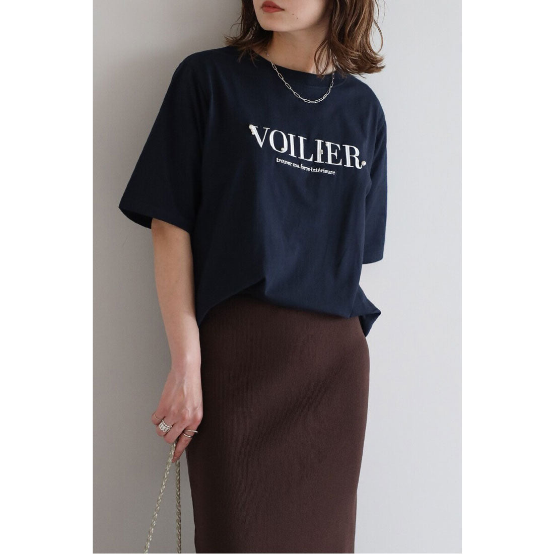 ボンジュールサガン BONJOUR SAGAN パール付きロゴ半袖Tシャツ （DARK-NAVY） DARK-NAVY