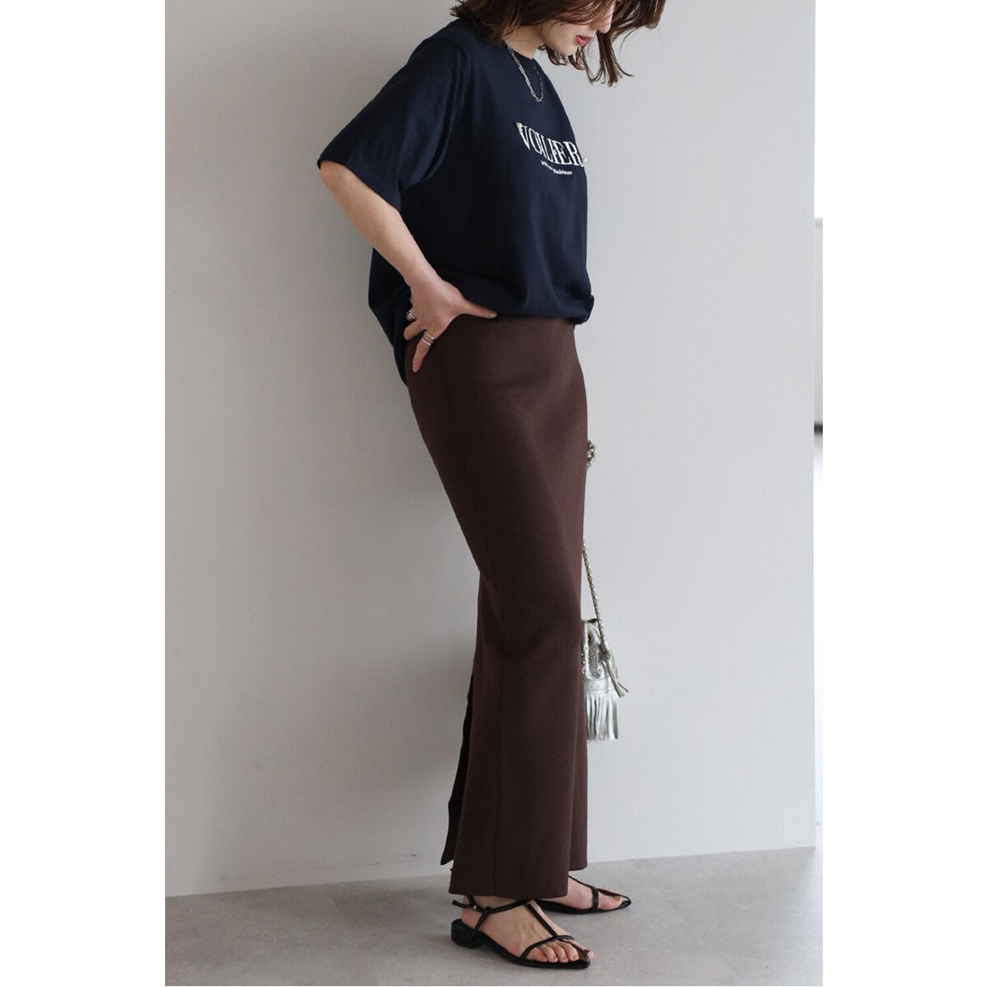 ボンジュールサガン BONJOUR SAGAN パール付きロゴ半袖Tシャツ （DARK-NAVY） DARK-NAVY