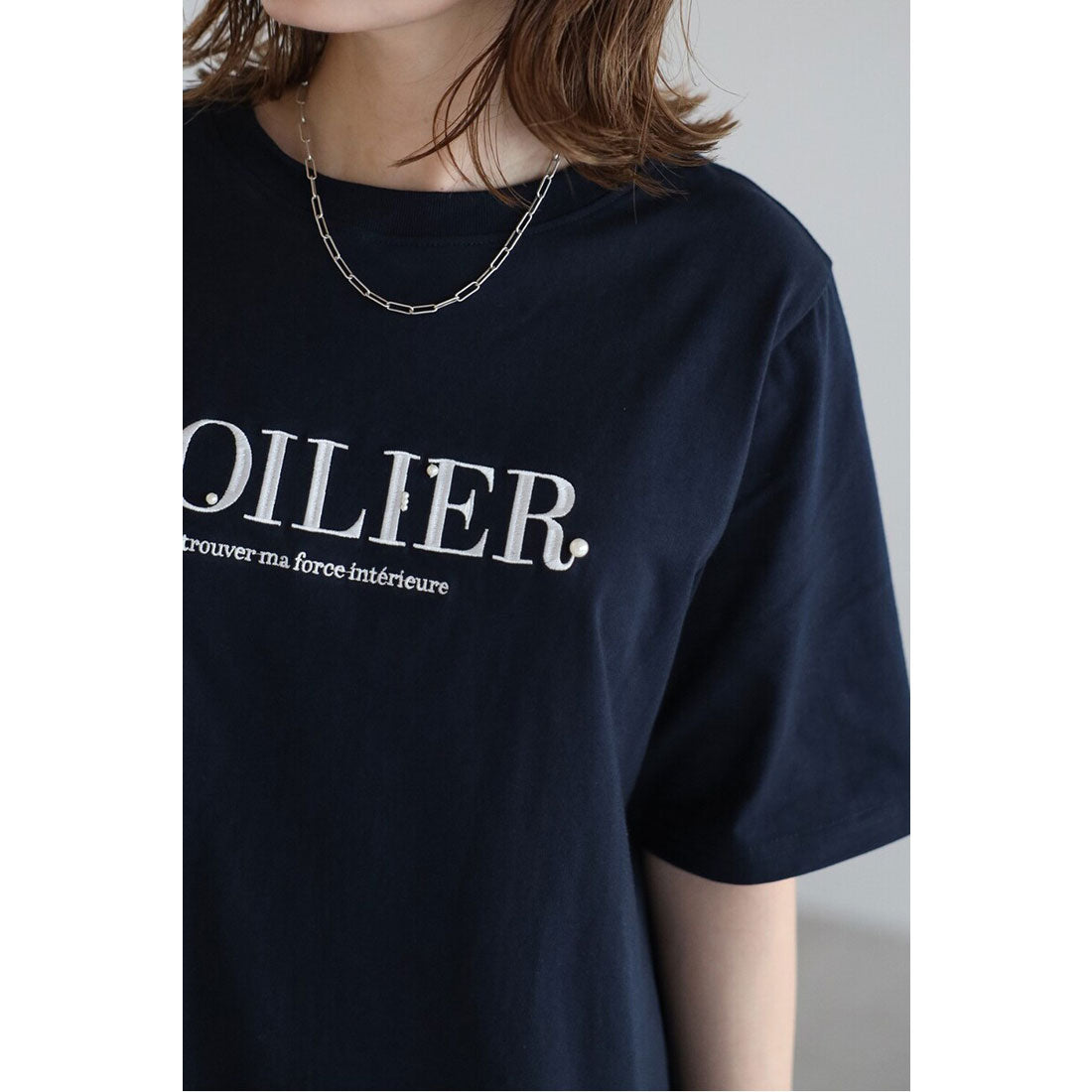 ボンジュールサガン BONJOUR SAGAN パール付きロゴ半袖Tシャツ （DARK-NAVY） DARK-NAVY