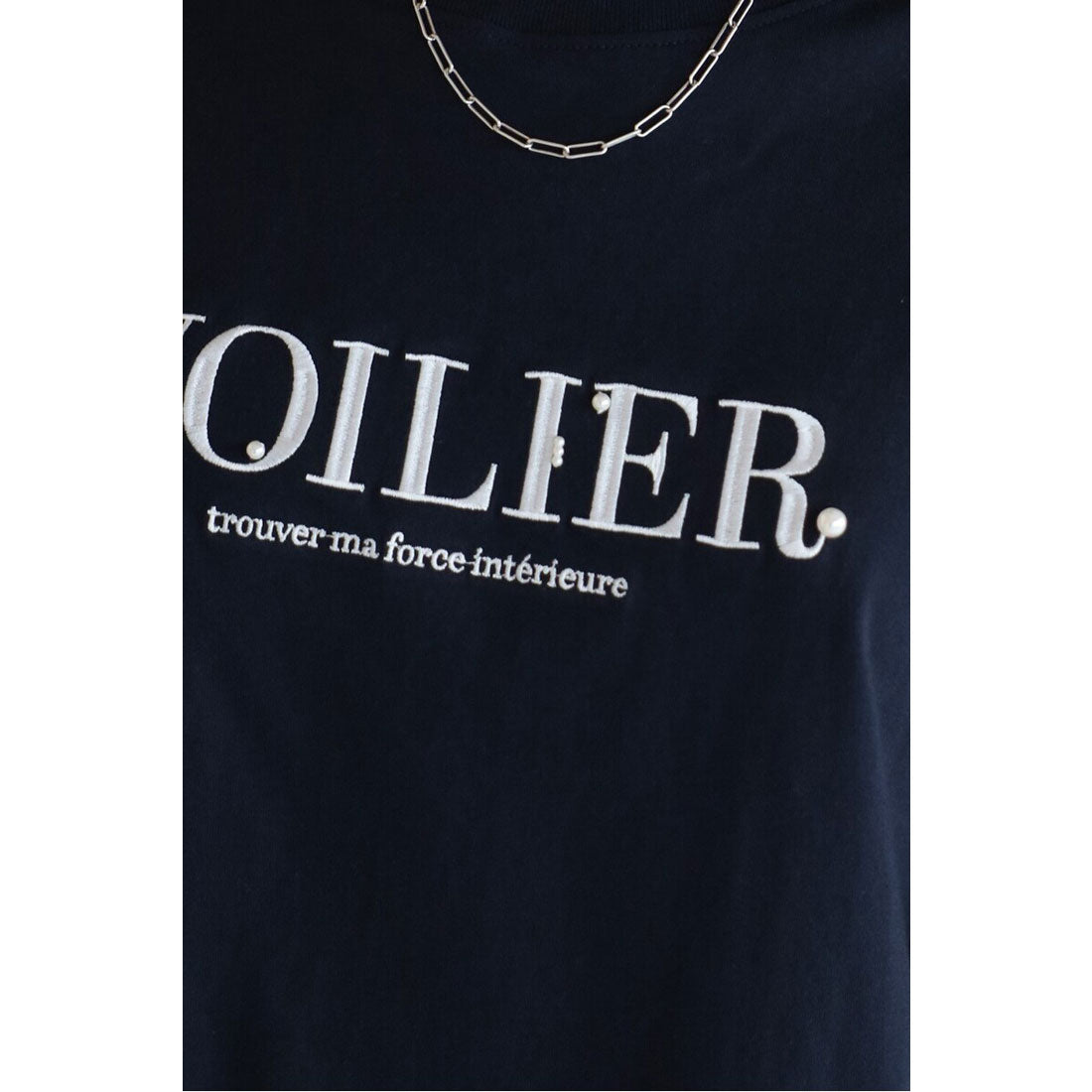 ボンジュールサガン BONJOUR SAGAN パール付きロゴ半袖Tシャツ （DARK-NAVY） DARK-NAVY