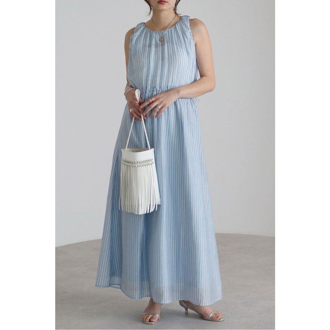 ボンジュールサガン BONJOUR SAGAN ウエストシェイプストライプワンピース （LIGHT-BLUE） LIGHT-BLUE