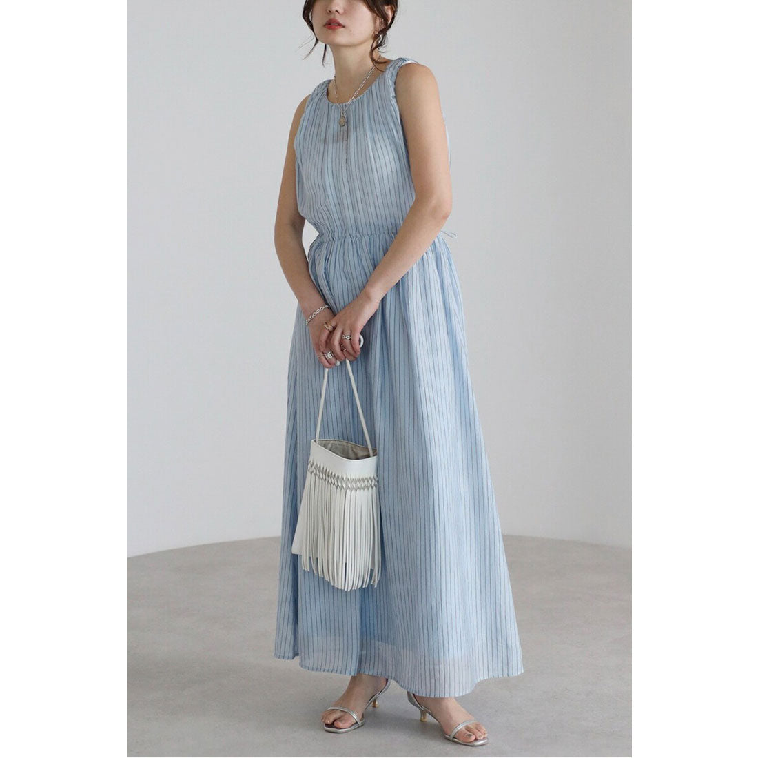 ボンジュールサガン BONJOUR SAGAN ウエストシェイプストライプワンピース （LIGHT-BLUE） LIGHT-BLUE