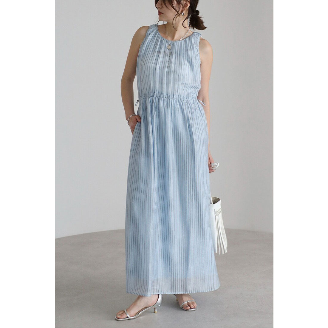 ボンジュールサガン BONJOUR SAGAN ウエストシェイプストライプワンピース （LIGHT-BLUE） LIGHT-BLUE