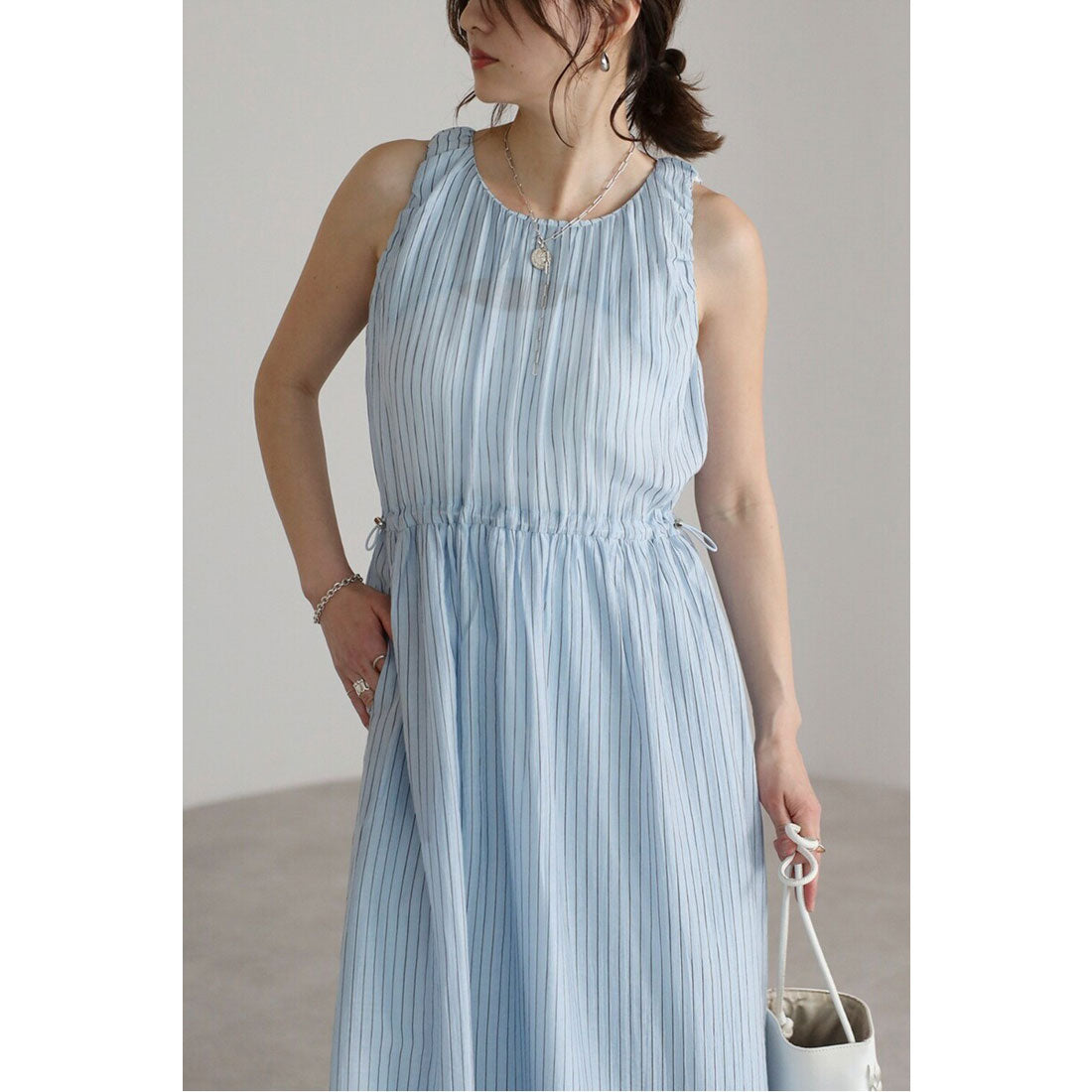 ボンジュールサガン BONJOUR SAGAN ウエストシェイプストライプワンピース （LIGHT-BLUE） LIGHT-BLUE