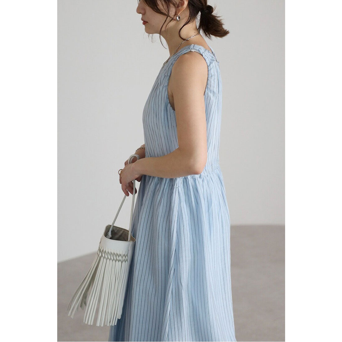 ボンジュールサガン BONJOUR SAGAN ウエストシェイプストライプワンピース （LIGHT-BLUE） LIGHT-BLUE