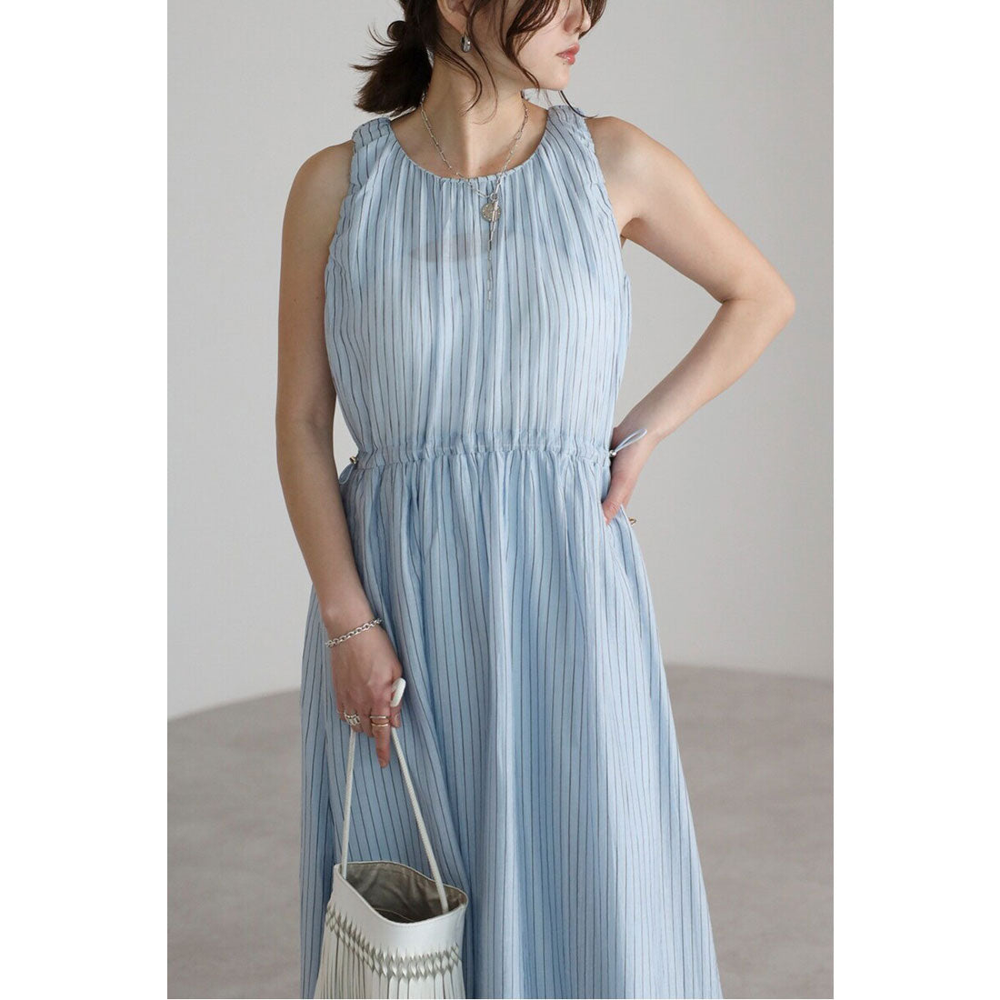 ボンジュールサガン BONJOUR SAGAN ウエストシェイプストライプワンピース （LIGHT-BLUE） LIGHT-BLUE