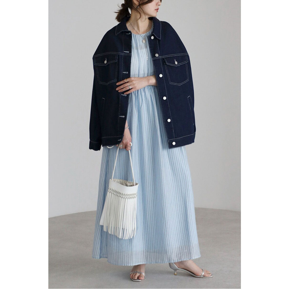 ボンジュールサガン BONJOUR SAGAN ウエストシェイプストライプワンピース （LIGHT-BLUE） LIGHT-BLUE
