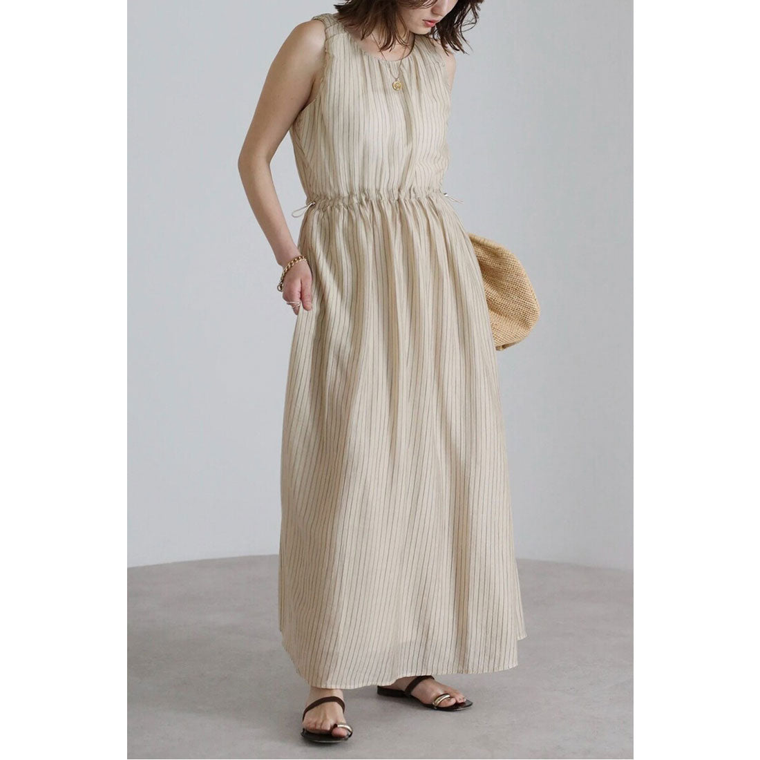 ボンジュールサガン BONJOUR SAGAN ウエストシェイプストライプワンピース （LIGHT-BEIGE） LIGHT-BEIGE