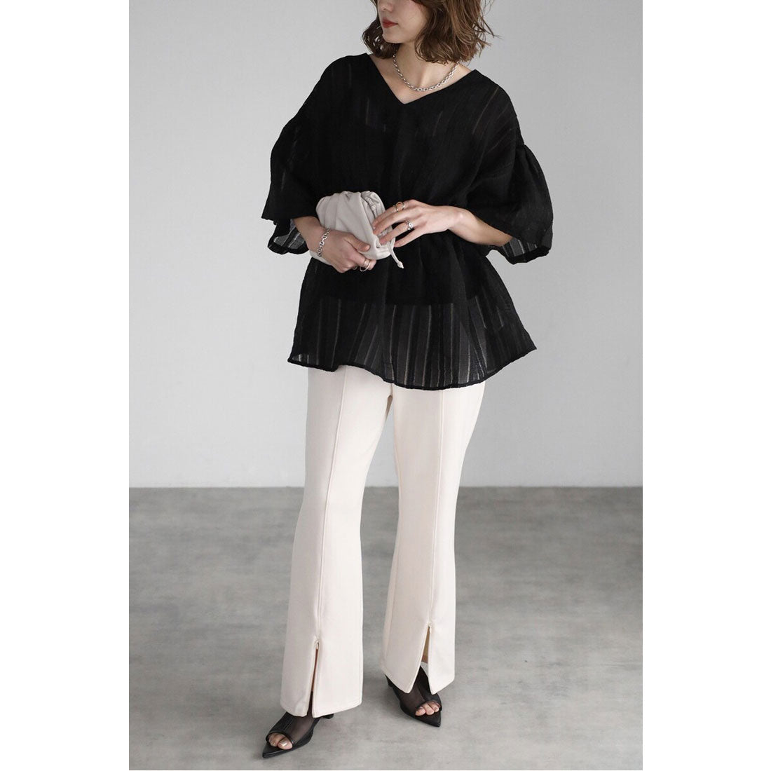 ボンジュールサガン BONJOUR SAGAN ジップフロントスリットカットパンツ （GRAY） GRAY