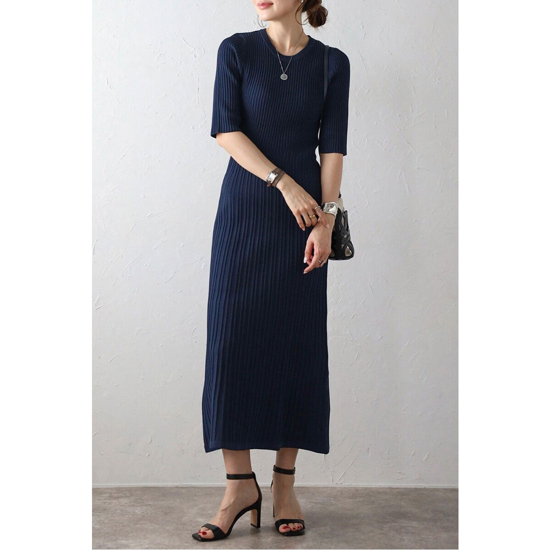 ボンジュールサガン BONJOUR SAGAN 切替リブロングワンピース （NAVY） NAVY