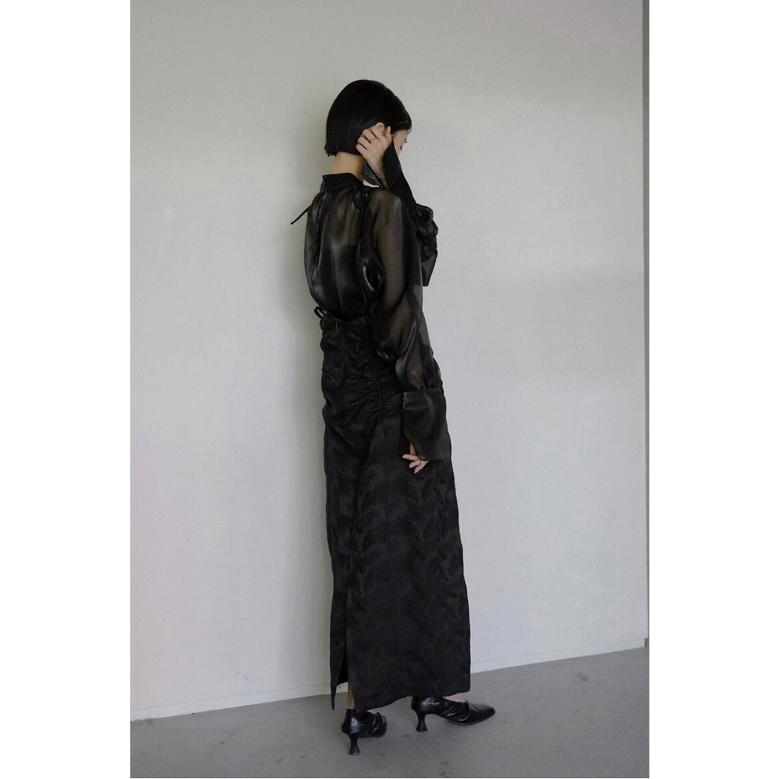 ボンジュールサガン BONJOUR SAGAN 【オケージョン】 jacquard shirring suspender skirt / ジャガードシャーリングサスペンダースカート （GRAY） GRAY