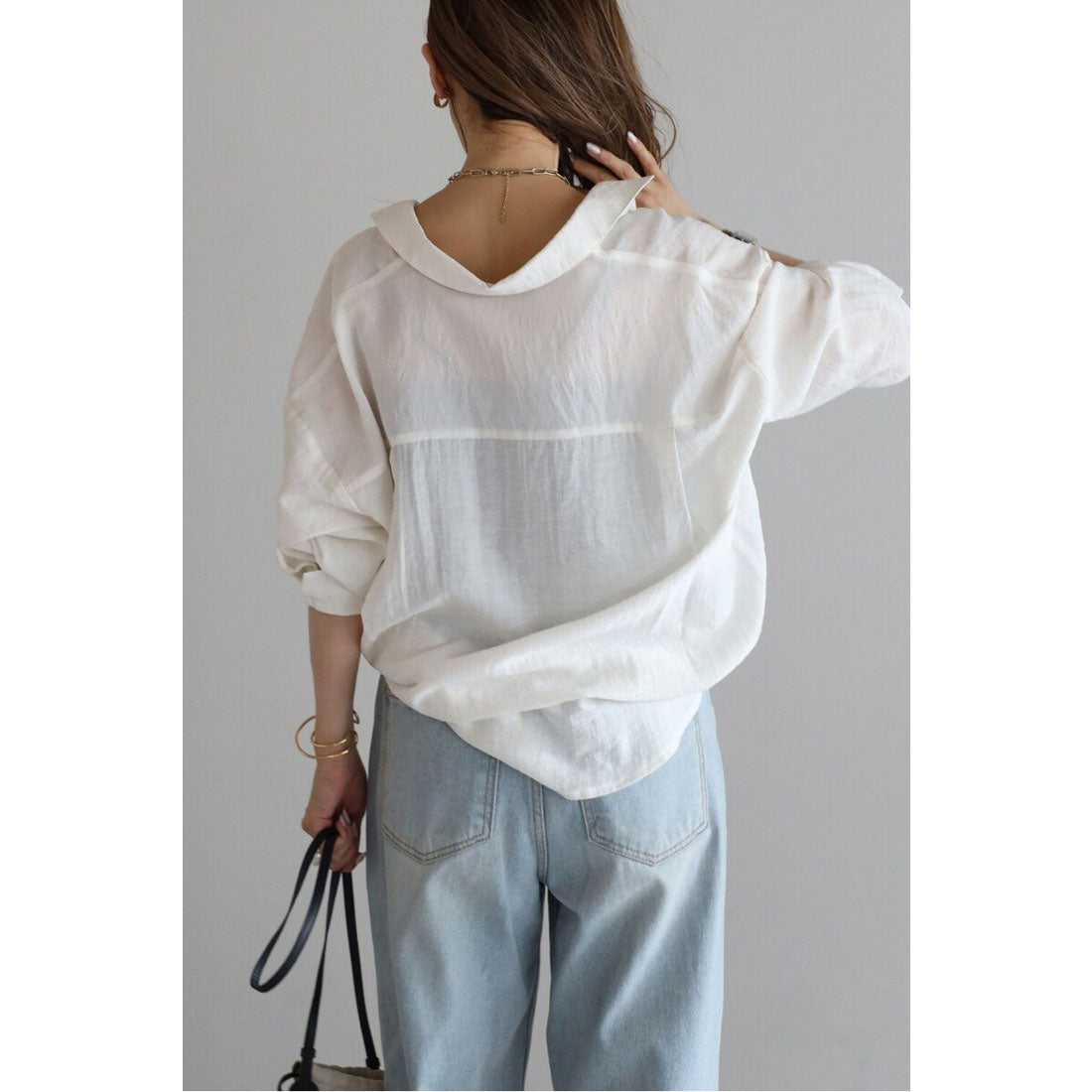 ボンジュールサガン BONJOUR SAGAN リネン混カシュクール風シャツ （ECRU） ECRU