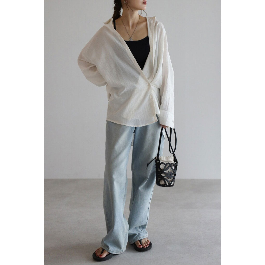 ボンジュールサガン BONJOUR SAGAN リネン混カシュクール風シャツ （ECRU） ECRU