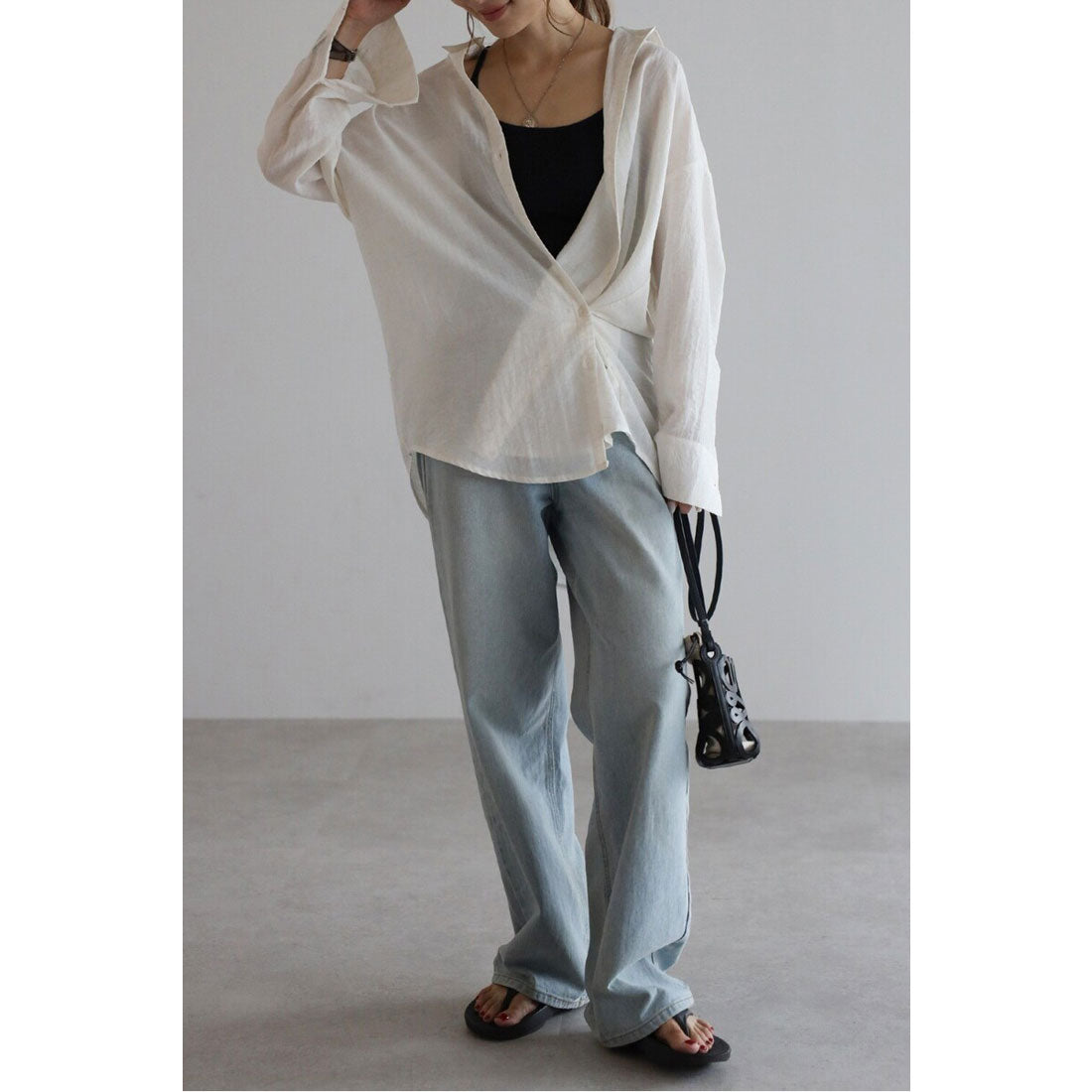 ボンジュールサガン BONJOUR SAGAN リネン混カシュクール風シャツ （ECRU） ECRU