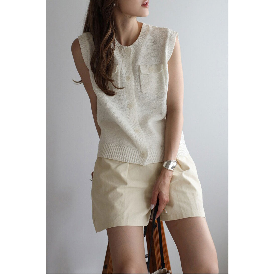 ボンジュールサガン BONJOUR SAGAN ポケットニットベスト （IVORY） IVORY