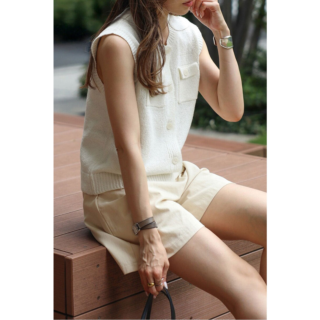 ボンジュールサガン BONJOUR SAGAN ポケットニットベスト （IVORY） IVORY