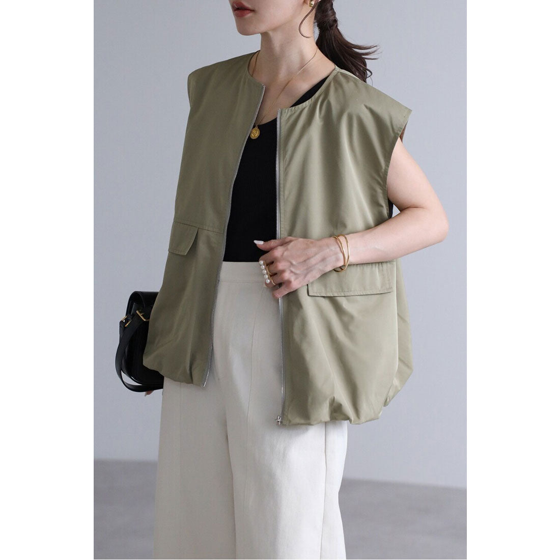 ボンジュールサガン BONJOUR SAGAN ナイロンタッチバルーンベスト （LIGHT-KHAKI） LIGHT-KHAKI