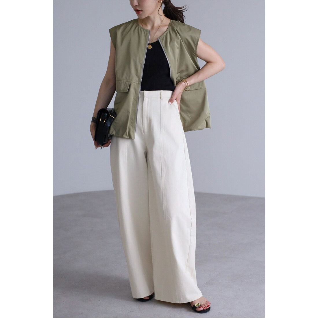 ボンジュールサガン BONJOUR SAGAN ナイロンタッチバルーンベスト （LIGHT-KHAKI） LIGHT-KHAKI