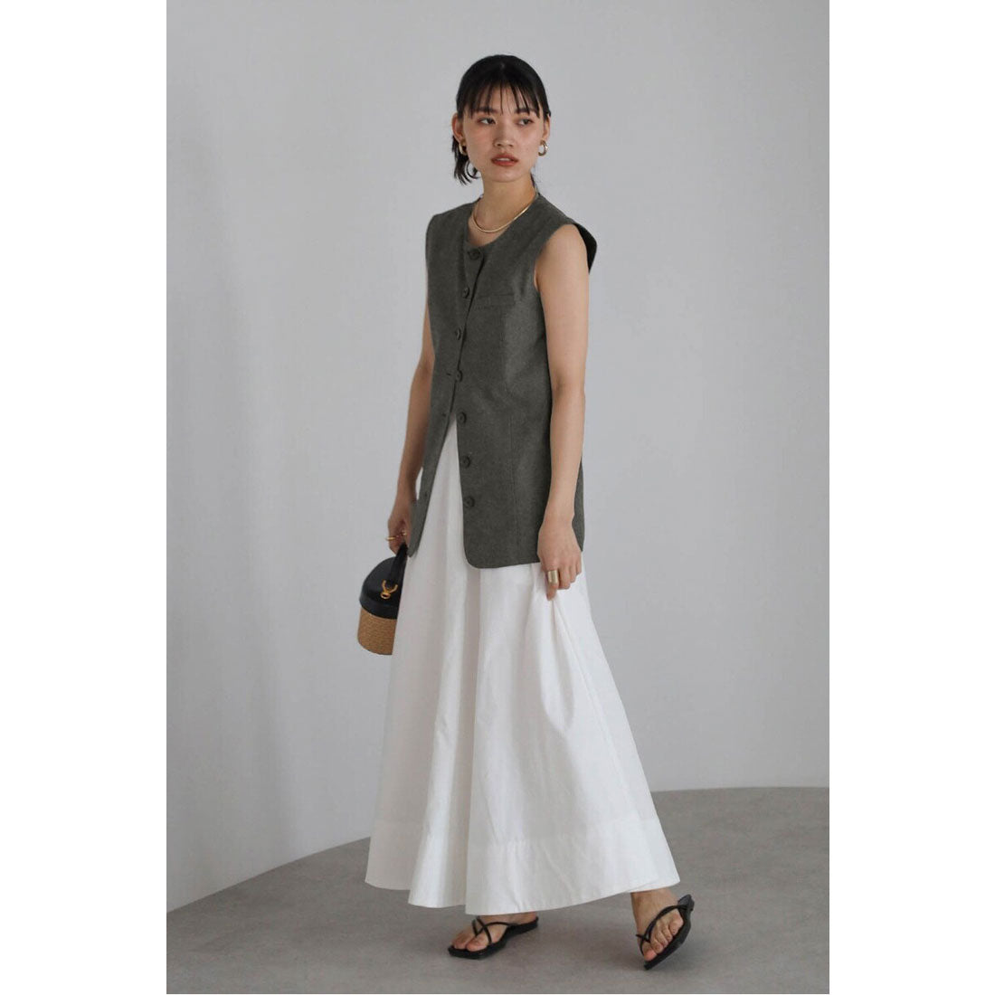 ボンジュールサガン BONJOUR SAGAN linen blend long vest × pants set up / リネン混ロングベスト×パンツセットアップ （CHARCOAL-GRAY） CHARCOAL-GRAY