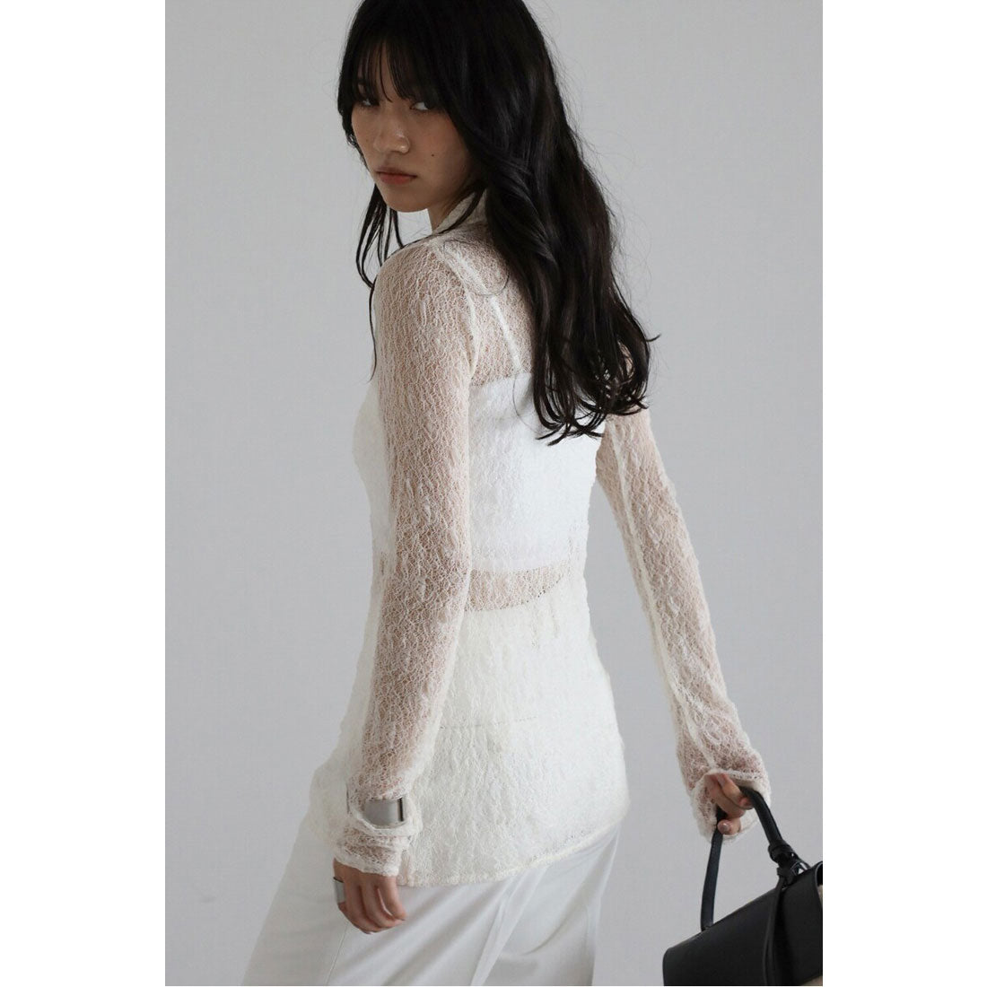 ボンジュールサガン BONJOUR SAGAN sheer stretch lace polo cardigan / シアーストレッチレースポロカーディガン （IVORY） IVORY