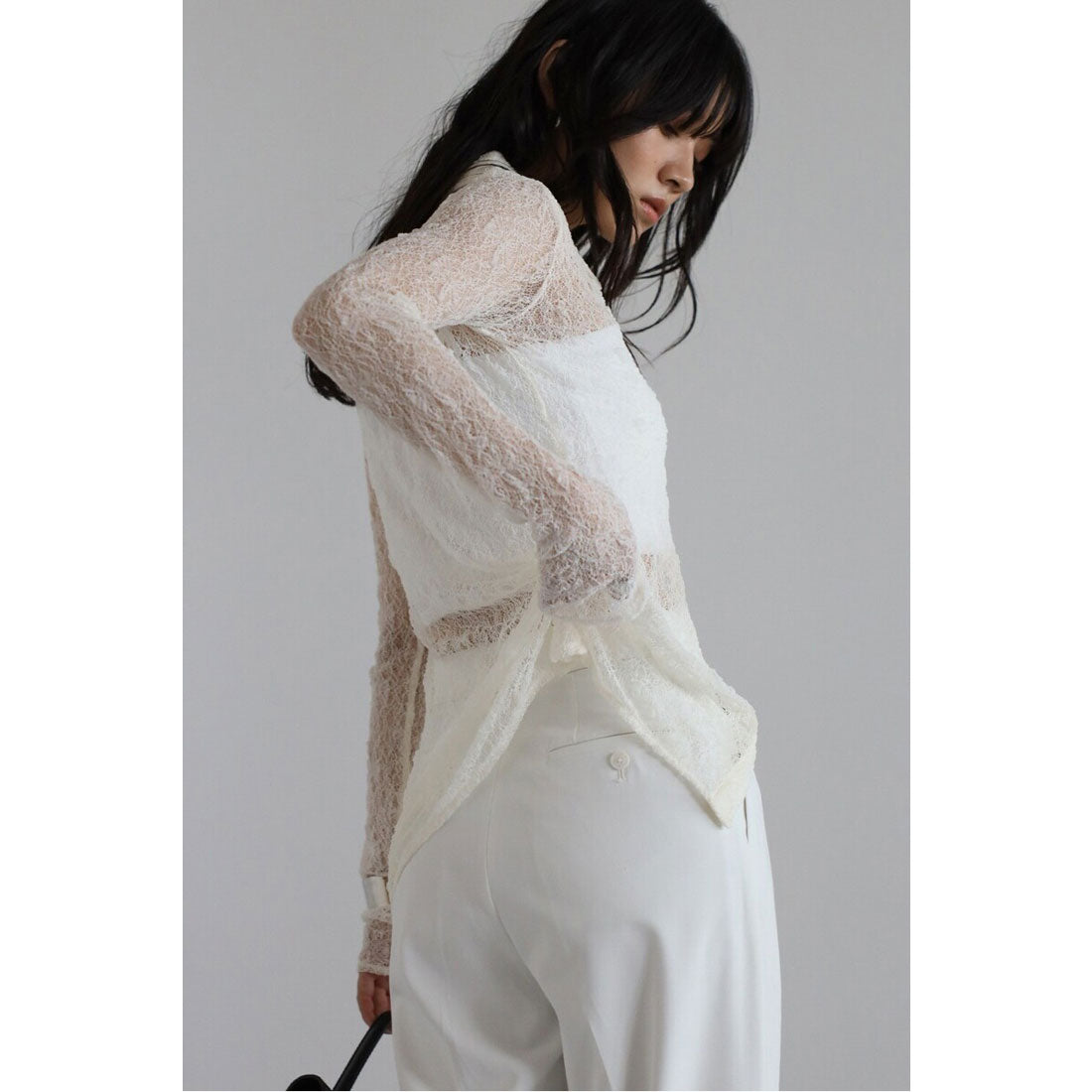 ボンジュールサガン BONJOUR SAGAN sheer stretch lace polo cardigan / シアーストレッチレースポロカーディガン （IVORY） IVORY