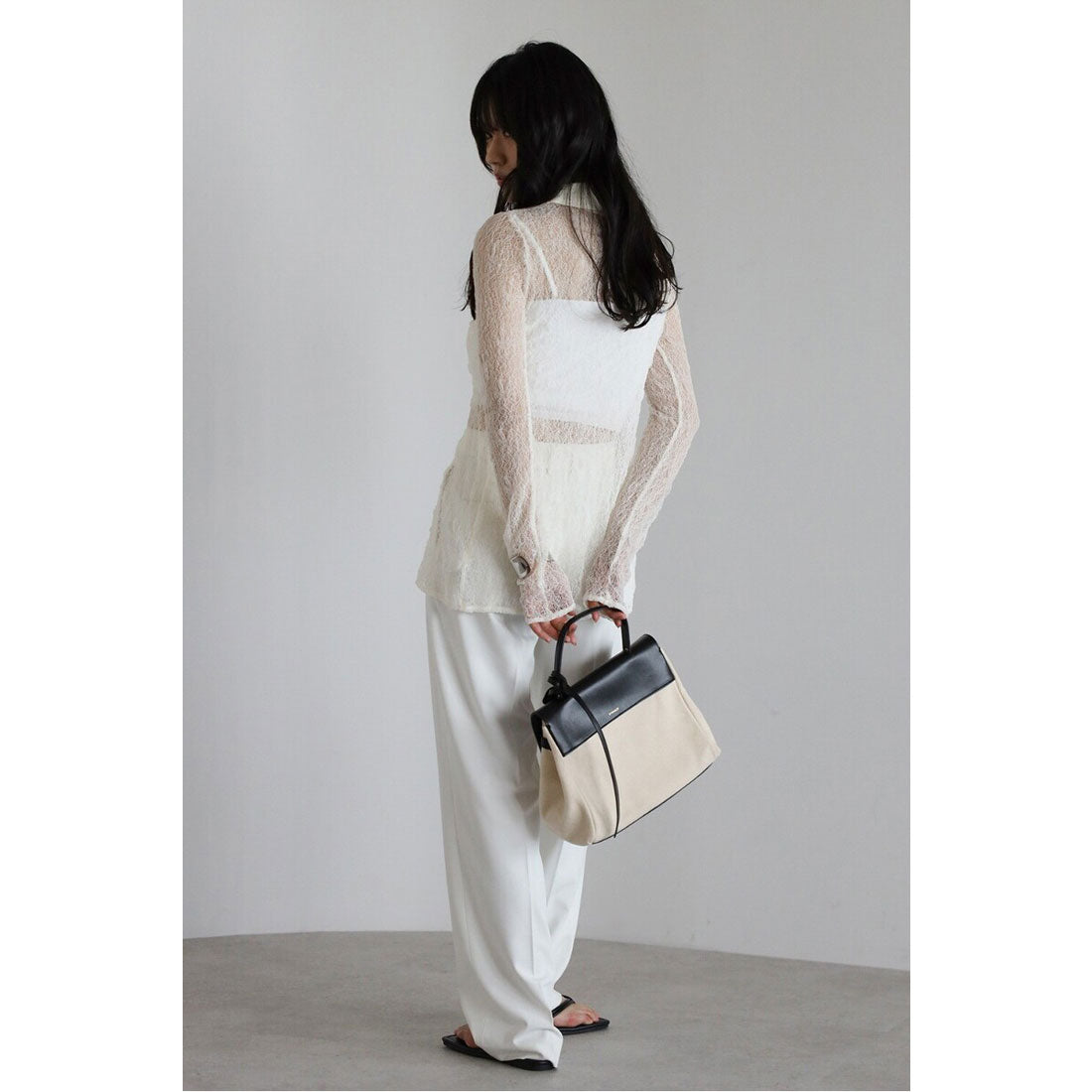 ボンジュールサガン BONJOUR SAGAN sheer stretch lace polo cardigan / シアーストレッチレースポロカーディガン （IVORY） IVORY