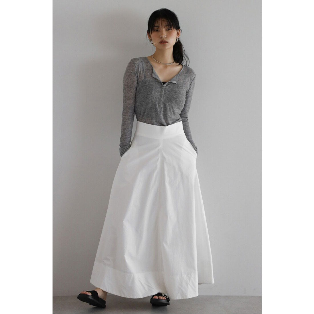 ボンジュールサガン BONJOUR SAGAN henry neck sheer pullover / ヘンリーネックシアープルオーバー （LIGHT-GRAY） LIGHT-GRAY