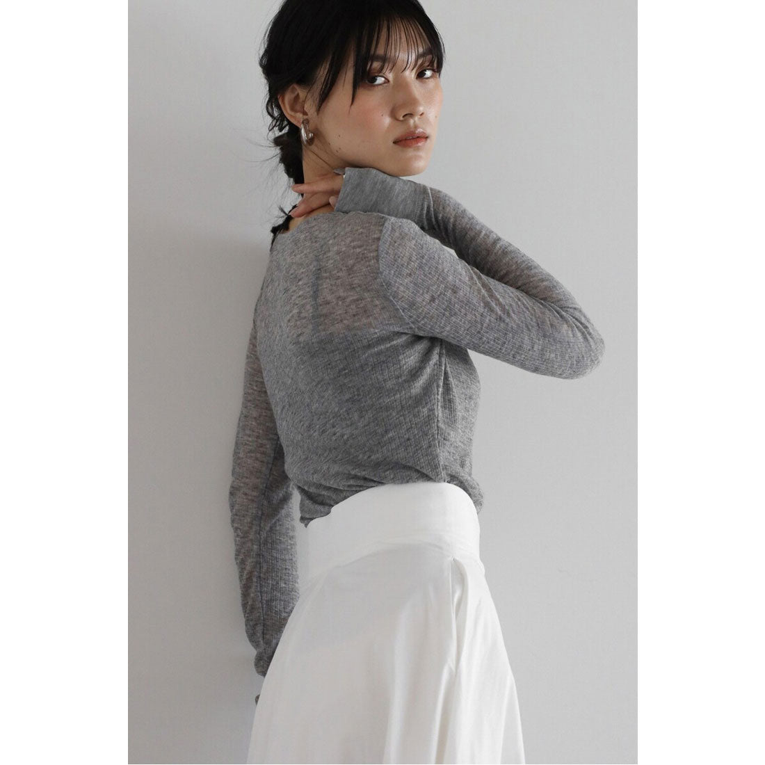 ボンジュールサガン BONJOUR SAGAN henry neck sheer pullover / ヘンリーネックシアープルオーバー （LIGHT-GRAY） LIGHT-GRAY