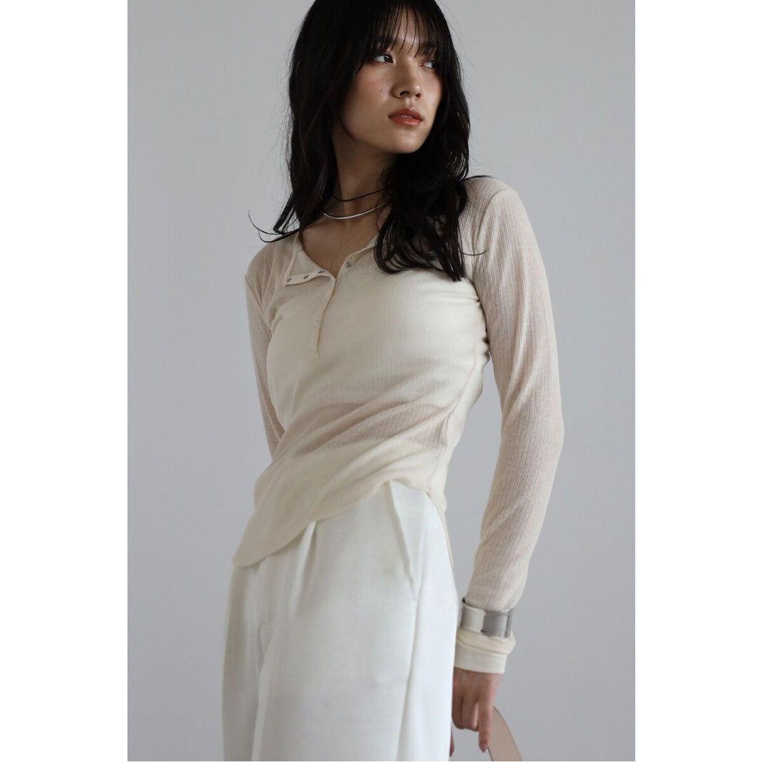 ボンジュールサガン BONJOUR SAGAN henry neck sheer pullover / ヘンリーネックシアープルオーバー （IVORY） IVORY