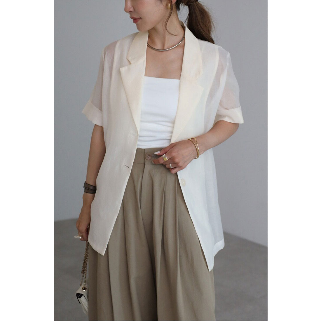 ボンジュールサガン BONJOUR SAGAN ハーフスリーブシアージャケット （IVORY） IVORY