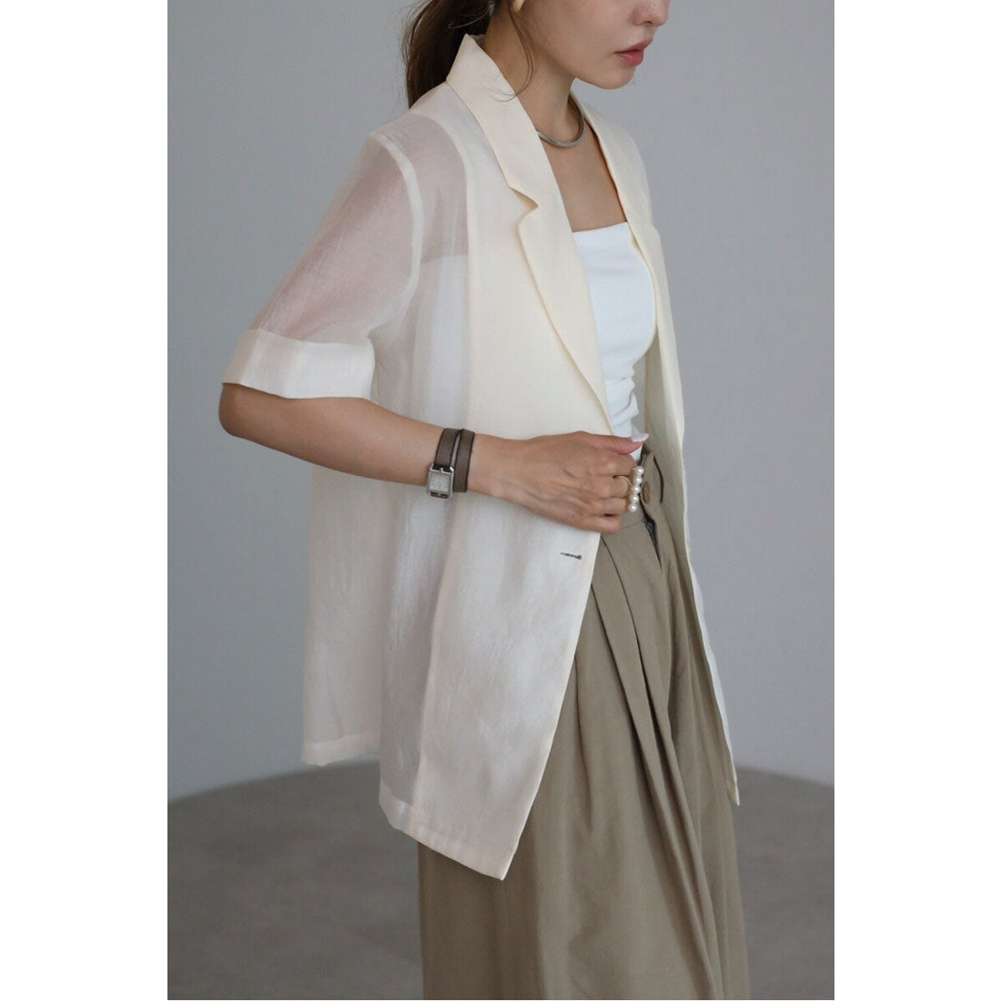 ボンジュールサガン BONJOUR SAGAN ハーフスリーブシアージャケット （IVORY） IVORY