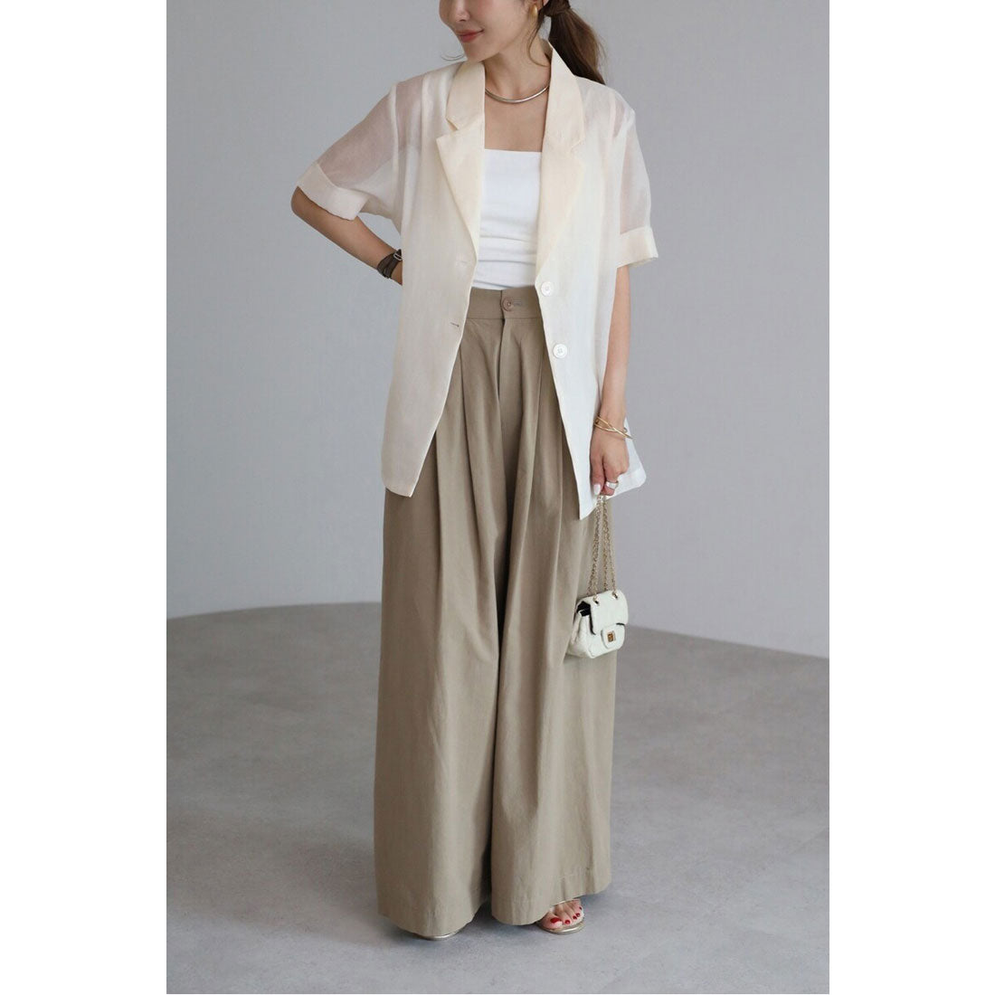 ボンジュールサガン BONJOUR SAGAN ハーフスリーブシアージャケット （IVORY） IVORY