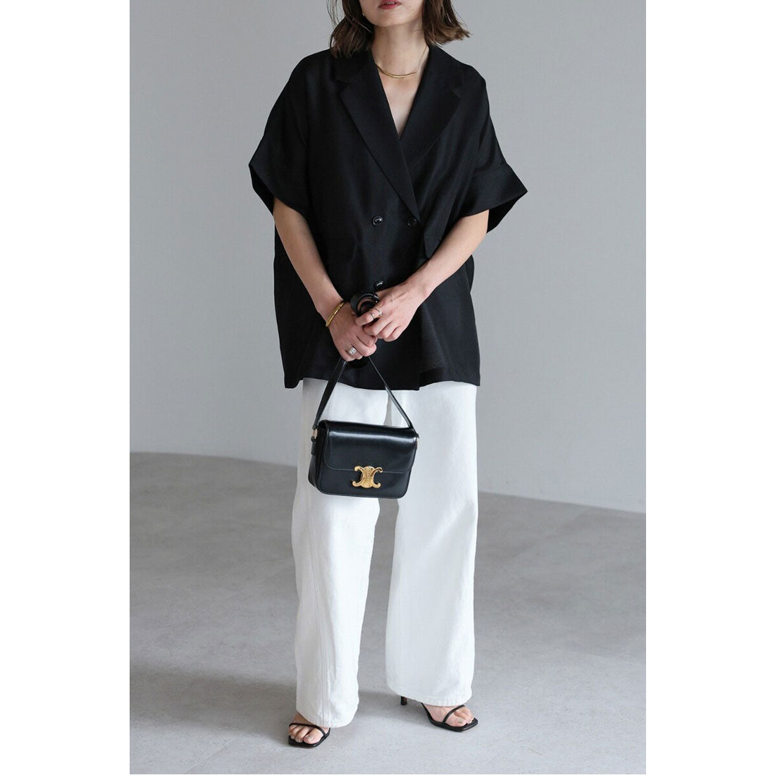 ボンジュールサガン BONJOUR SAGAN リネンライク半袖ジャケット （BLACK） BLACK