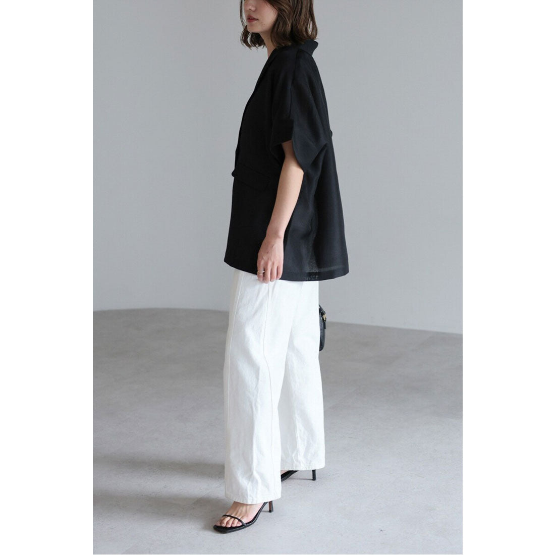 ボンジュールサガン BONJOUR SAGAN リネンライク半袖ジャケット （BLACK） BLACK