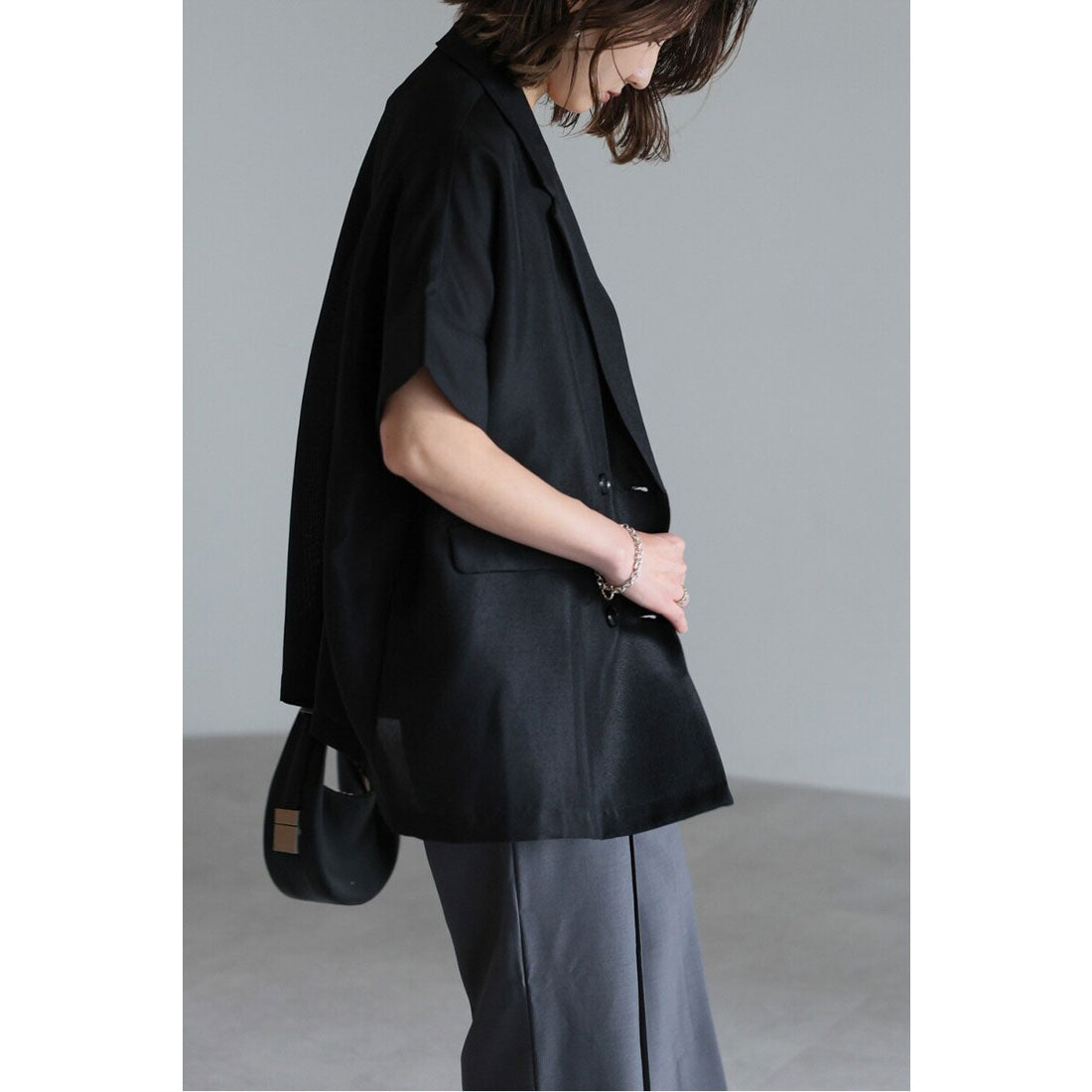 ボンジュールサガン BONJOUR SAGAN リネンライク半袖ジャケット （BLACK） BLACK