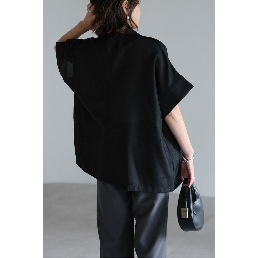 ボンジュールサガン BONJOUR SAGAN リネンライク半袖ジャケット （BLACK） BLACK