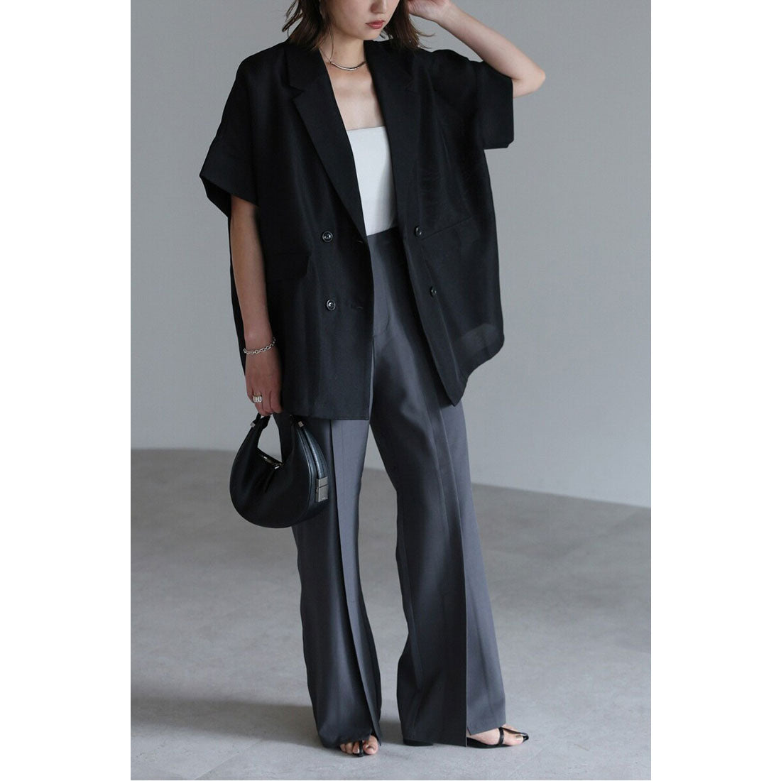 ボンジュールサガン BONJOUR SAGAN リネンライク半袖ジャケット （BLACK） BLACK