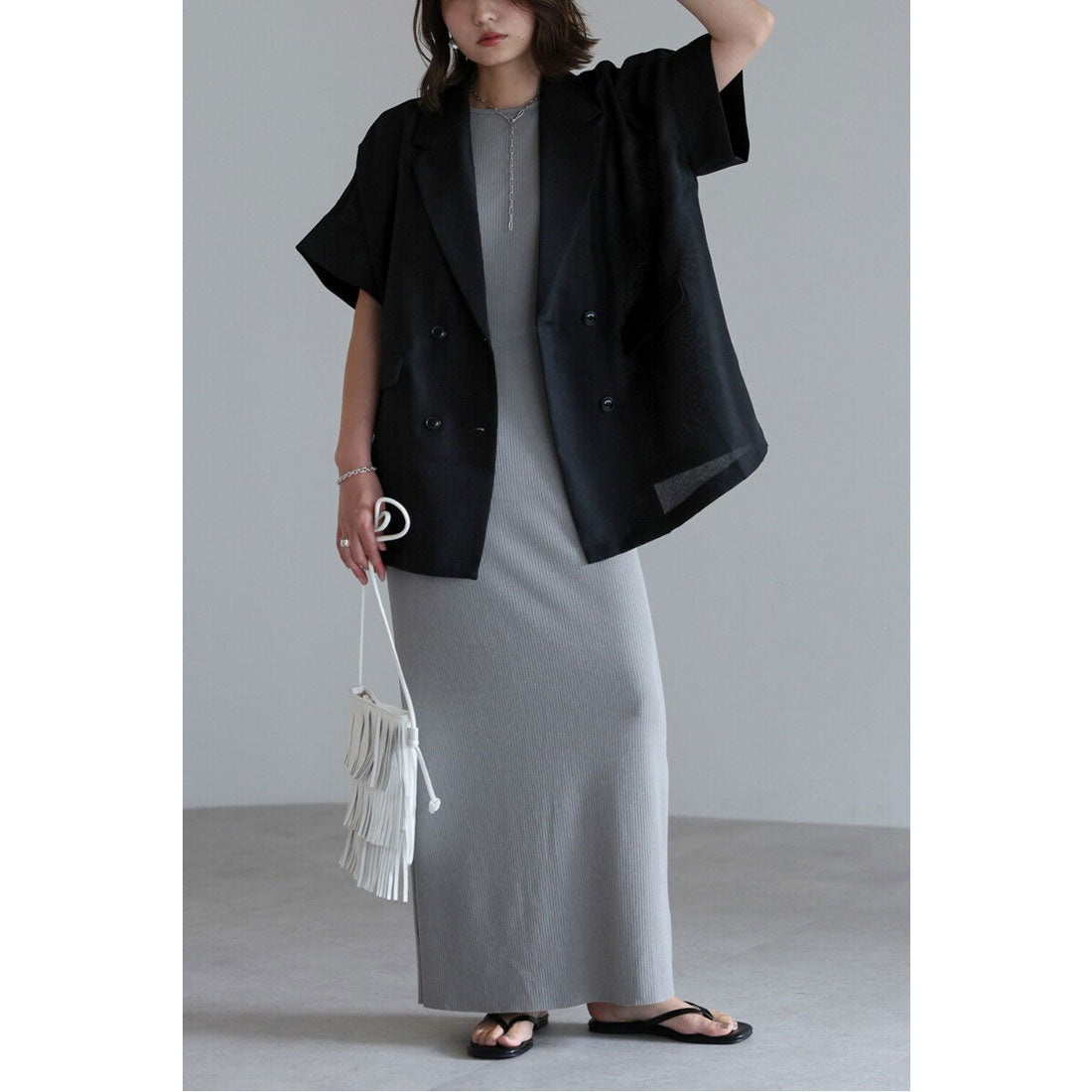 ボンジュールサガン BONJOUR SAGAN リネンライク半袖ジャケット （BLACK） BLACK