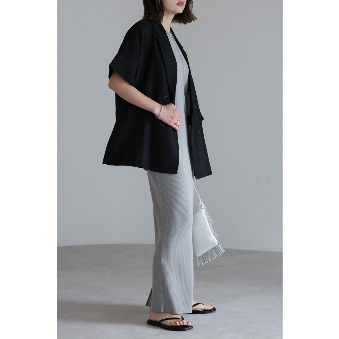 ボンジュールサガン BONJOUR SAGAN リネンライク半袖ジャケット （BLACK） BLACK