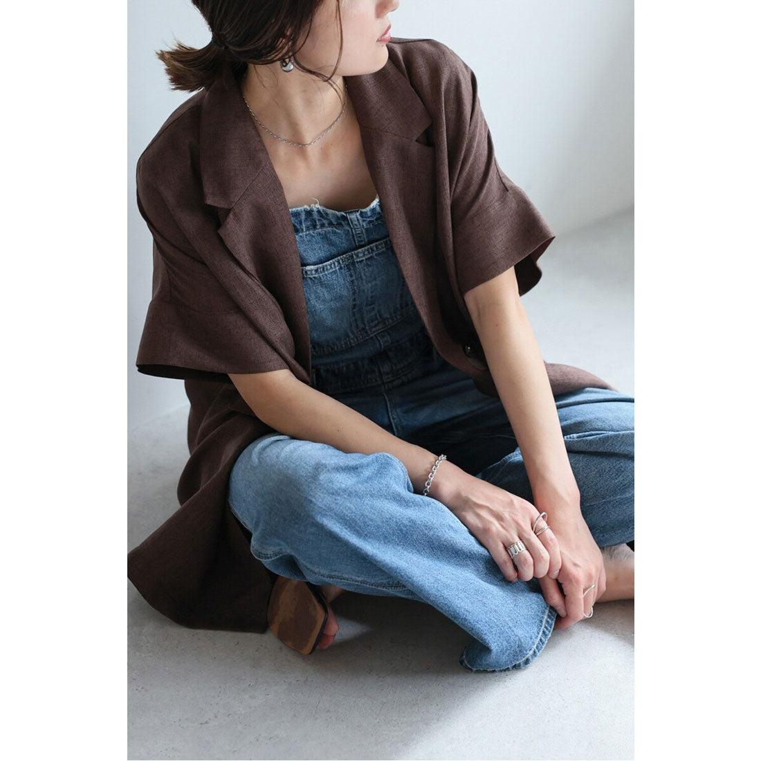 ボンジュールサガン BONJOUR SAGAN リネンライク半袖ジャケット （DARK-BROWN） DARK-BROWN