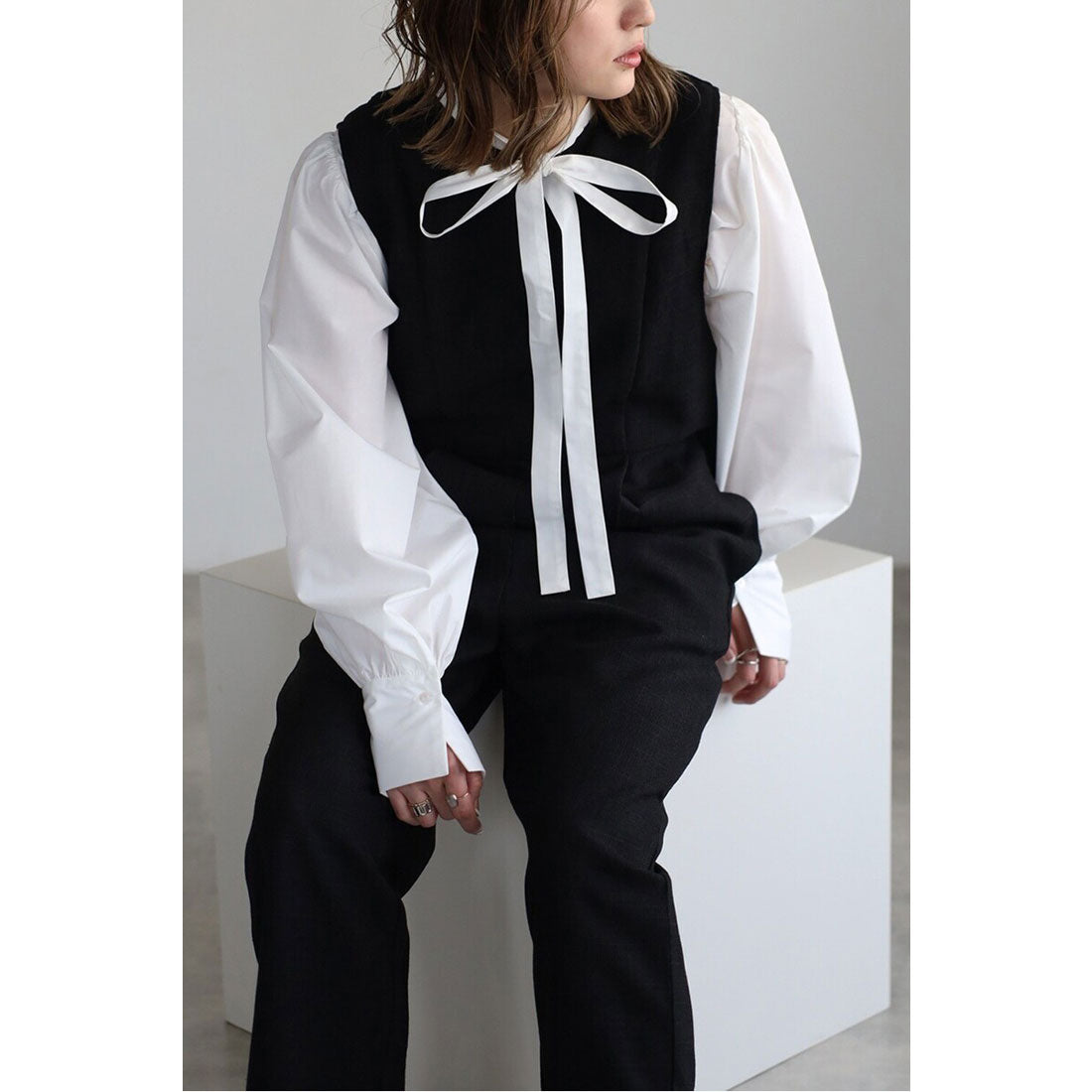 ボンジュールサガン BONJOUR SAGAN スリーブレスライトツイードオールインワン （BLACK） BLACK