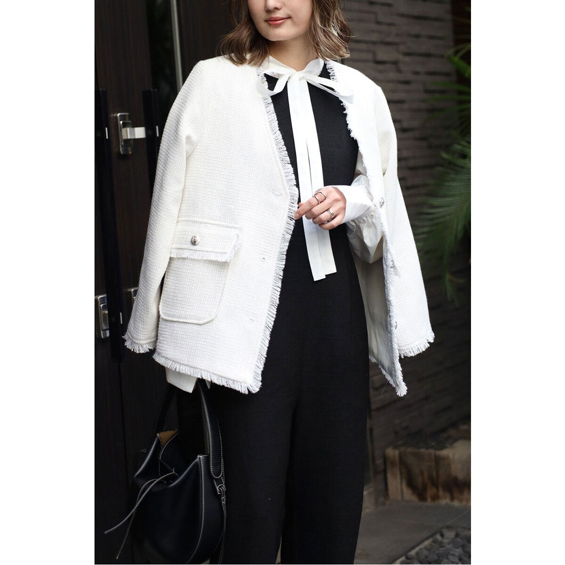 ボンジュールサガン BONJOUR SAGAN スリーブレスライトツイードオールインワン （BLACK） BLACK