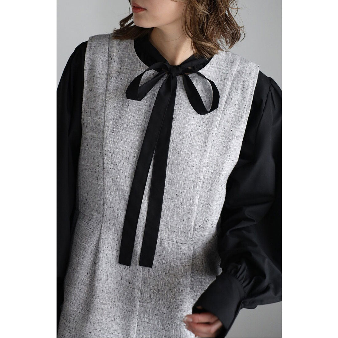 ボンジュールサガン BONJOUR SAGAN スリーブレスライトツイードオールインワン （BLACK） BLACK