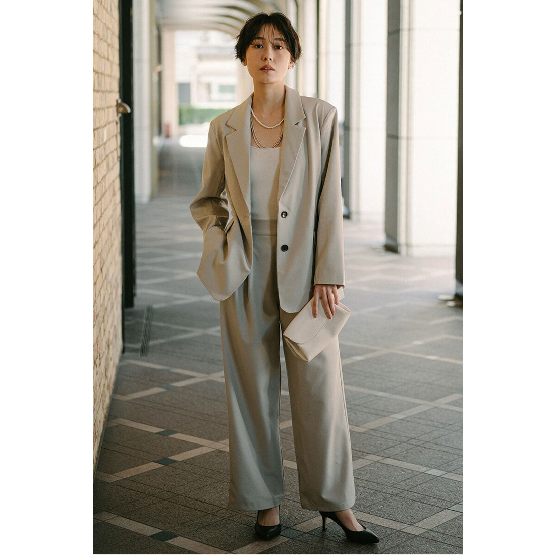 ボンジュールサガン BONJOUR SAGAN スーツ地ツイルタックパンツ （BLACK） BLACK