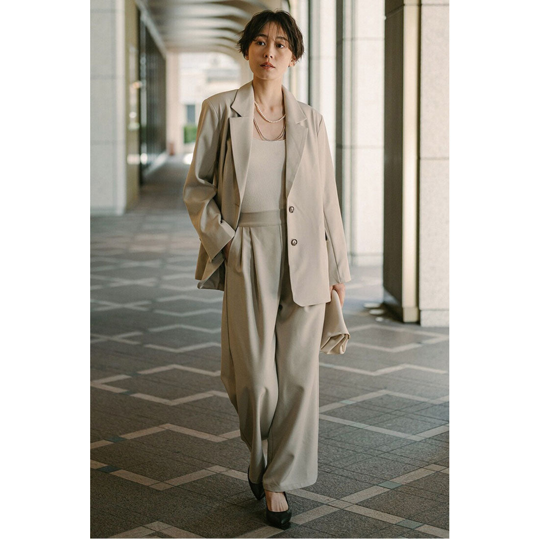 ボンジュールサガン BONJOUR SAGAN スーツ地ツイルタックパンツ （BLACK） BLACK